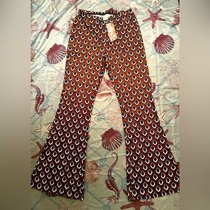 Retro geometric bohemian printed bell bottom leggings